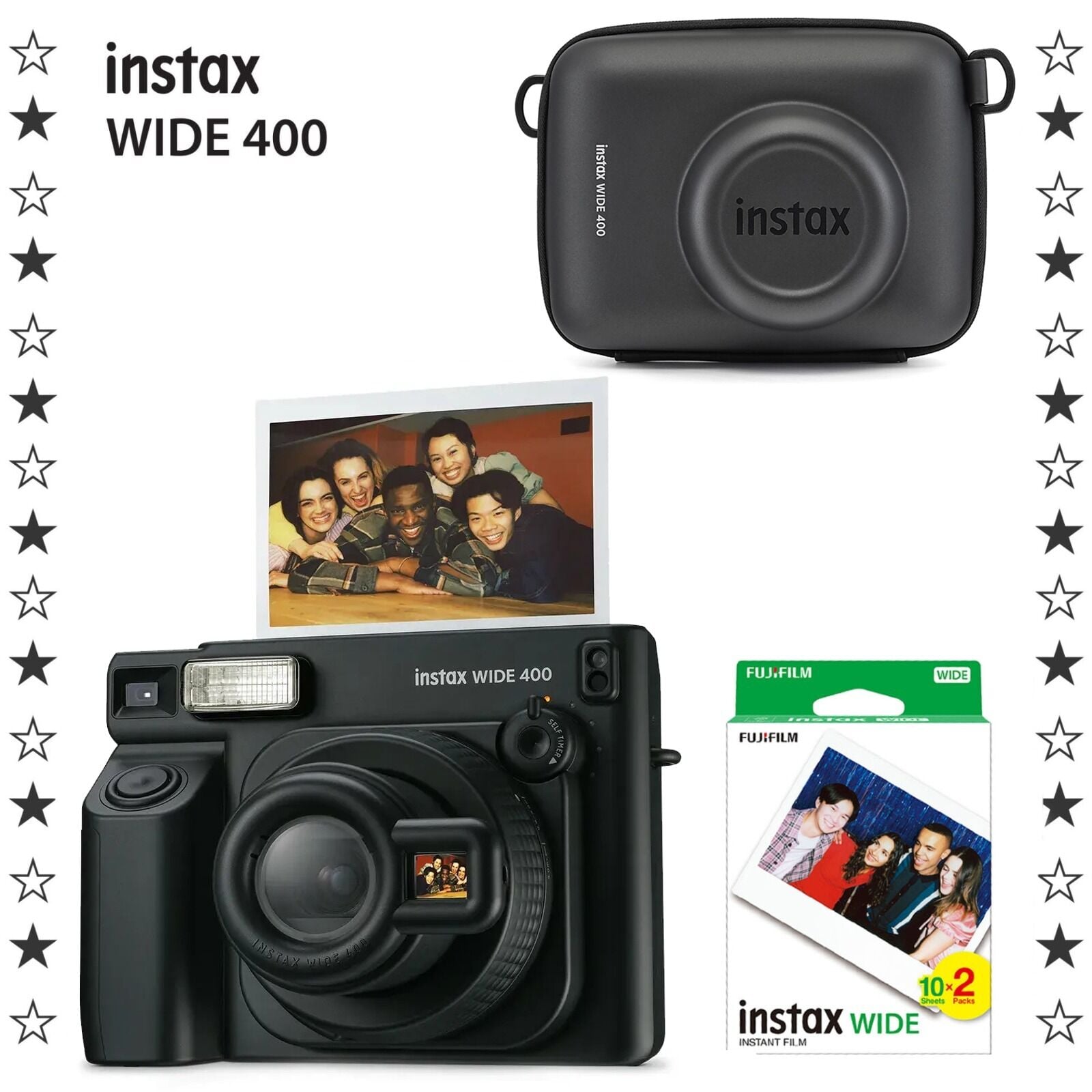 Instax Wide 400 Siyah Fotoğraf Makinesi + 20'li Film ve Çanta